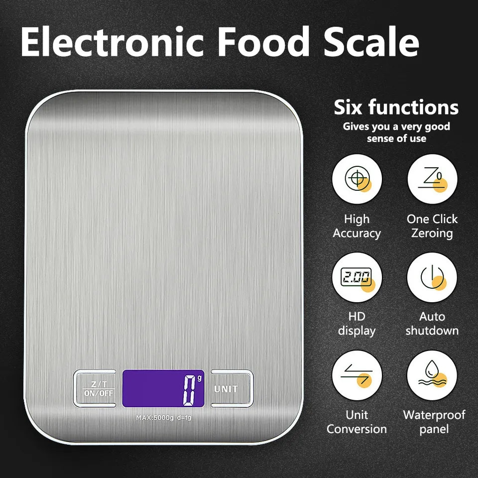 Stainless Steel Digital Kitchen Scale 10kg Silver