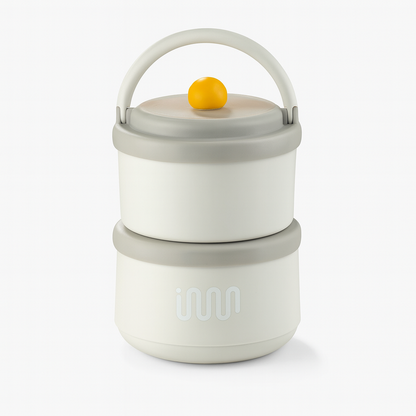 Stainless Steel 2Pcs Lunch Box with Foldable Spoon & Handle