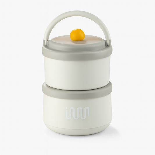 Stainless Steel 2Pcs Lunch Box with Foldable Spoon & Handle