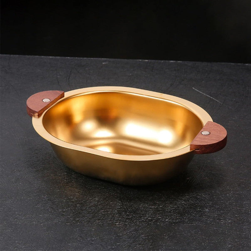 Golden Luxe Gravy Bowl – Wooden Handle Elegance