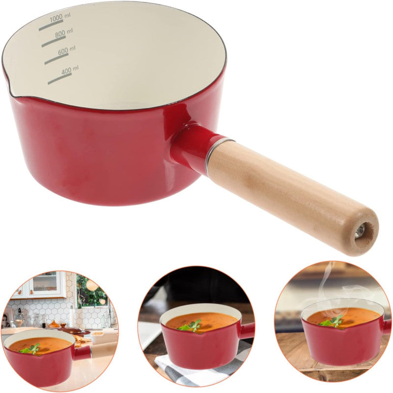 Enamel Pans Milk Pan Wooden Handle Non-Stick Saucepan
