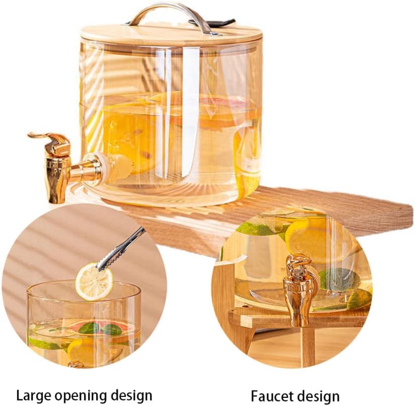 SunriseAmber Glass Dispenser with Airtight Lid and Bamboo Stand