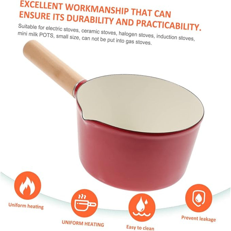 Enamel Pans Milk Pan Wooden Handle Non-Stick Saucepan