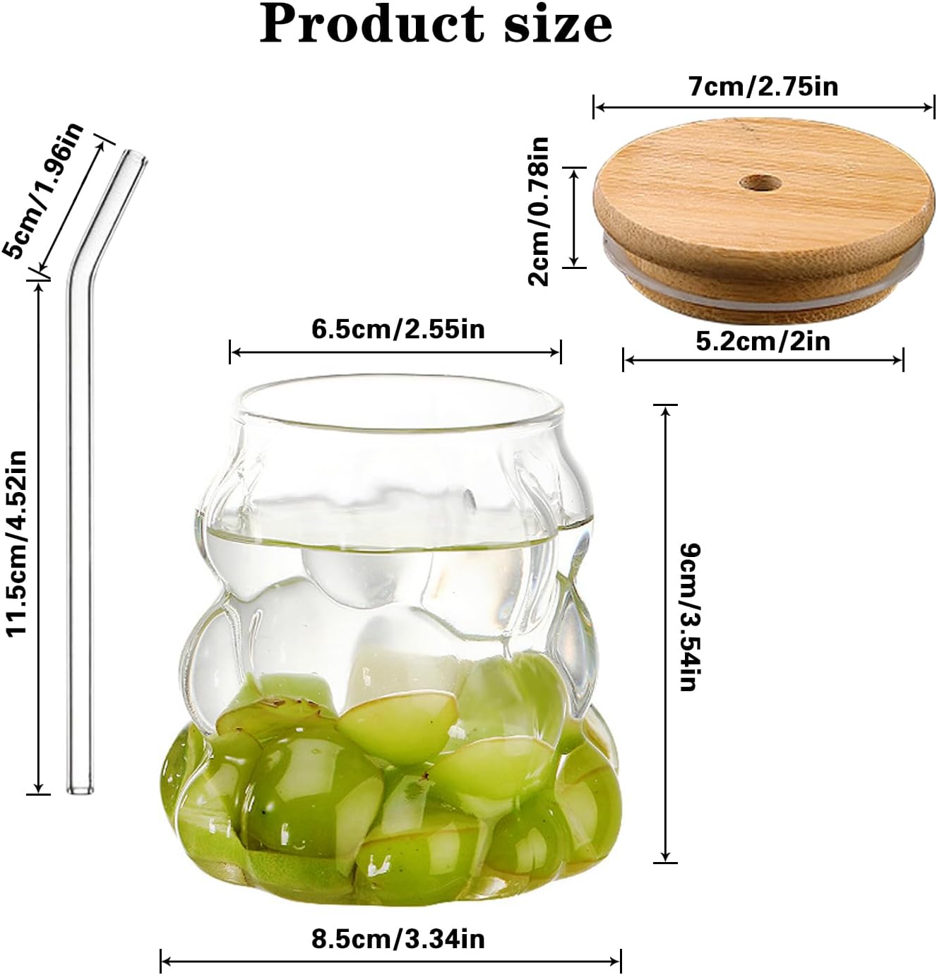 Bubble Glass Cup with Bamboo Lid & Straw