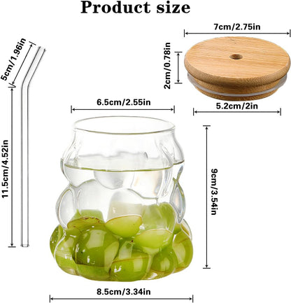 Bubble Glass Cup with Bamboo Lid & Straw