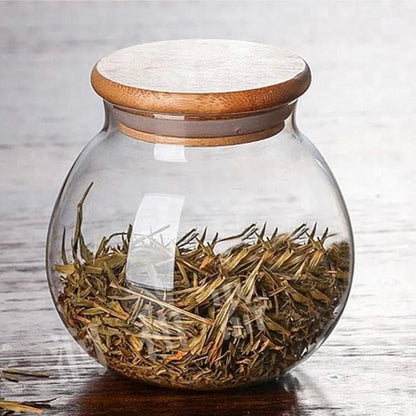 برطمان زجاجي على شكل وعاء مع غطاء خشبي 500 مل