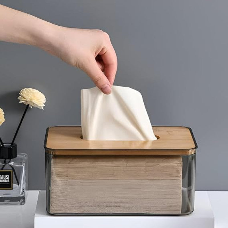 Acrylic Tissue Box with wooden Lids
