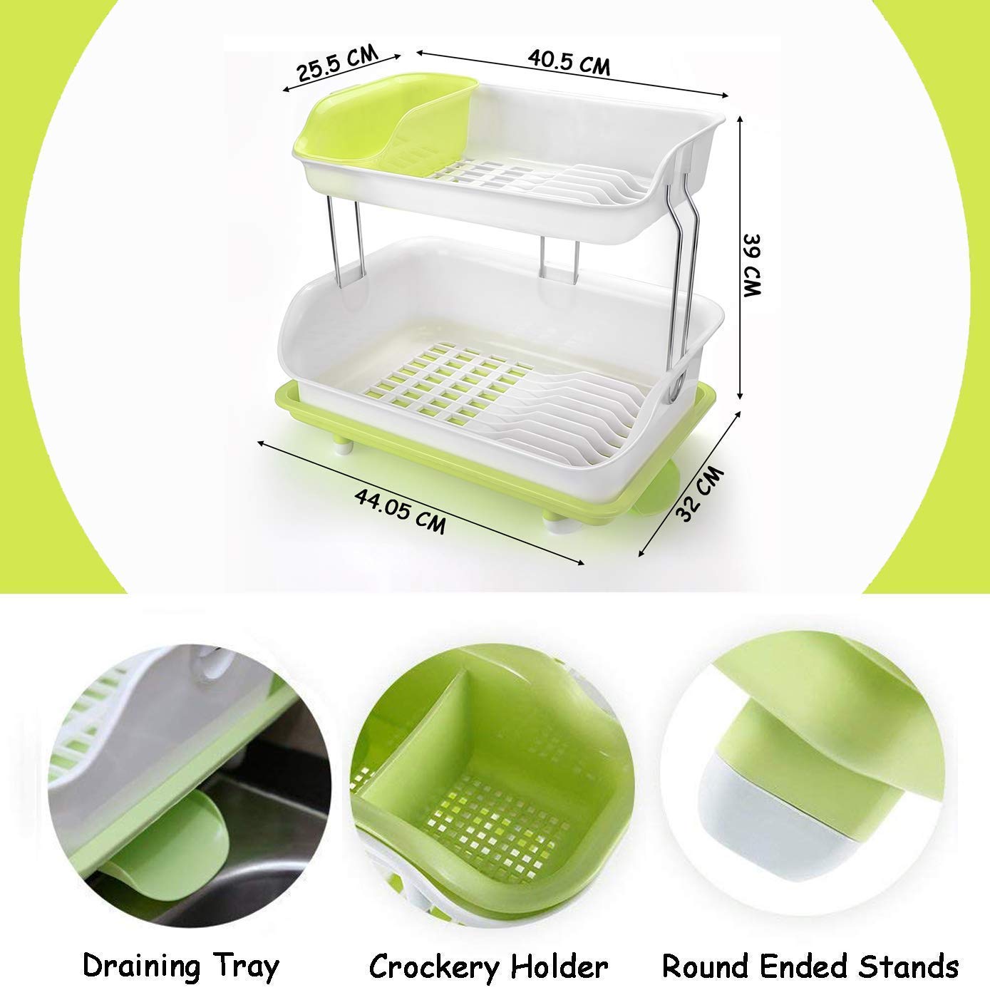 2 Tier Dish Drying Rack, Utensil Holder for Kitchen Counter, Durable Plate Rack With Drainer, Large Plastic Basket with Tray, Multipurpose Kitchen Drainage Storage Rack, Kitchen Utensils Organizer, Portable Kitchen Storage Rack