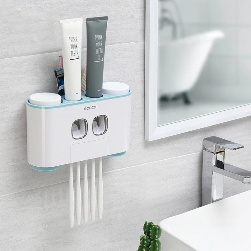 Wall Mounted Ecoco Toothpaste Dispenser and Toothbrush Holder – Automatic Bathroom Organizer Set