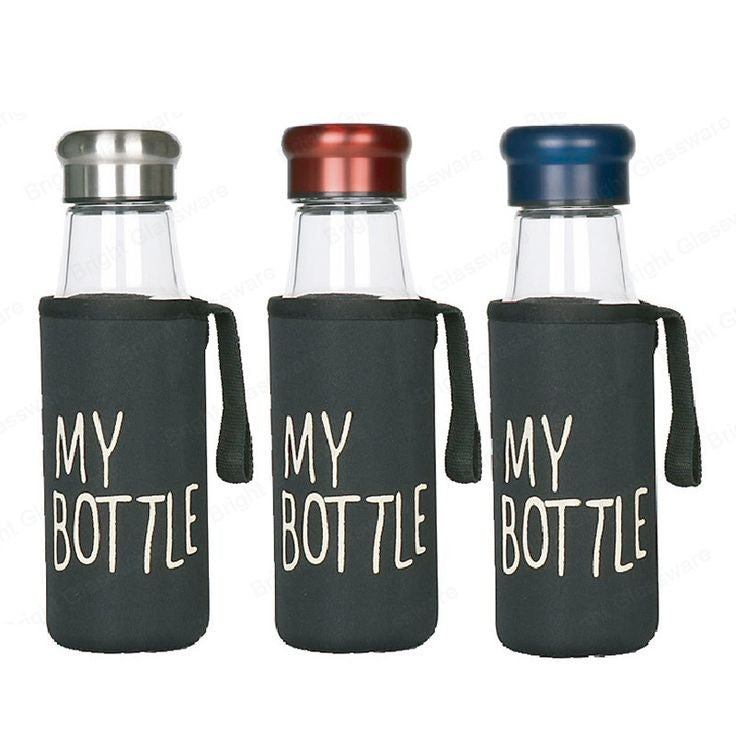 Glass Water Bottle With Aluminum Cap & My Bottle Black Pouch, 750ml Capacity