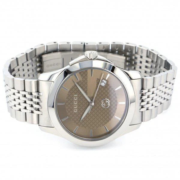 Gucci G-Timeless Silver Stainless Steel Brown Diamond Dial Automatic Watch for Gents - YA126412