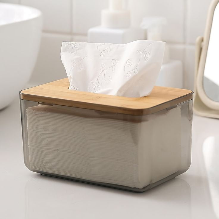 Transparent Tissue Box With Wooden Top