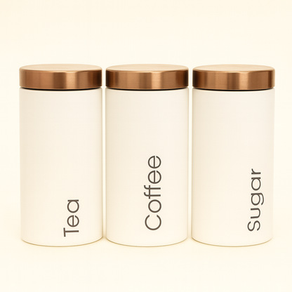 3 Pcs Matte White Metal Kitchen Storage Canisters
