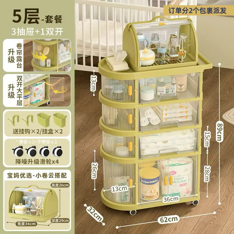 Freestanding Nursing Foldable Storage Cabinet Organizer Cart with Top Box