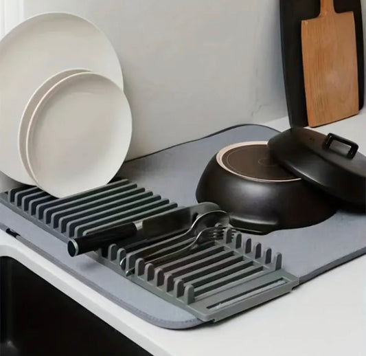 Water Resistant Drain Matt with Dish Stand