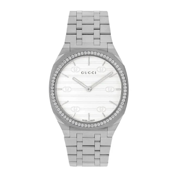 Gucci 25H Silver Stainless Steel Silver Dial Quartz Unisex Watch - YA163401