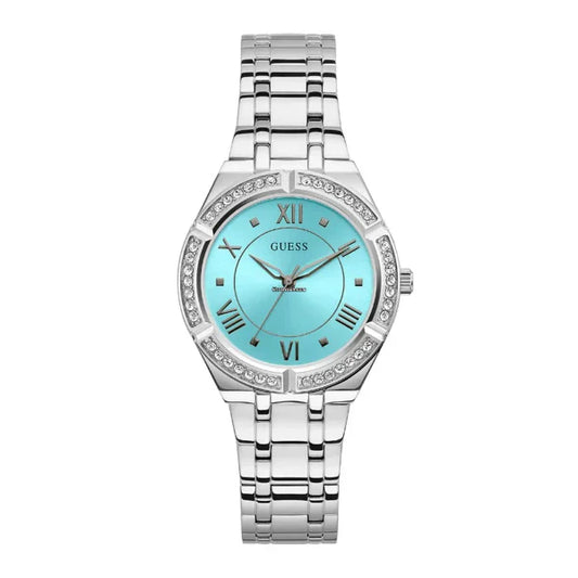 Guess Cosmo Silver Stainless Steel Blue Dial Quartz Watch for Ladies - GW0033L7