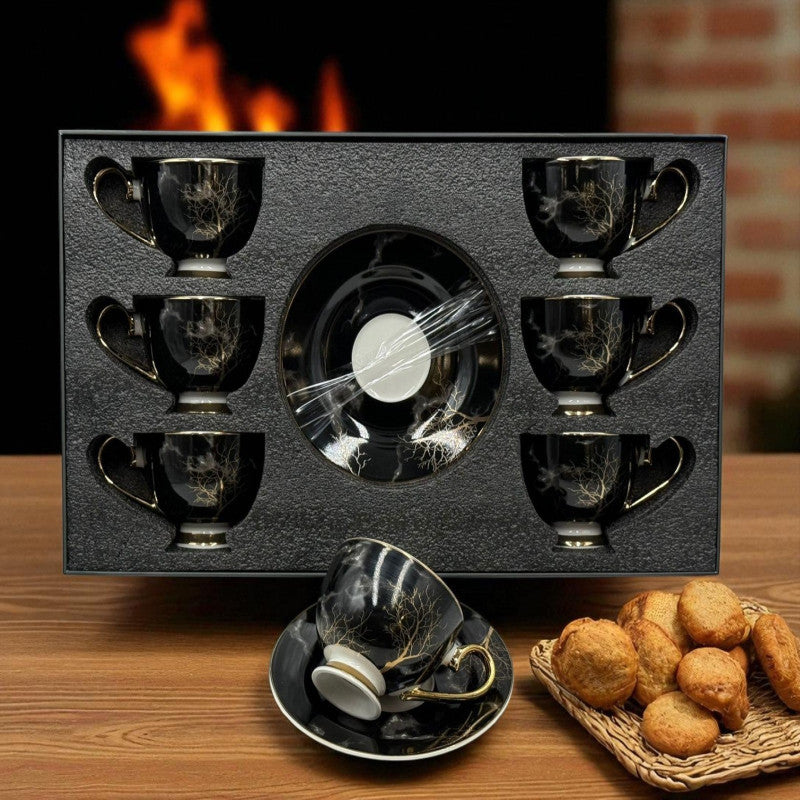 Savor & Serve – Luxury Cups & Saucers 12 Pcs | Premium Tea & Coffee Porcelain Set