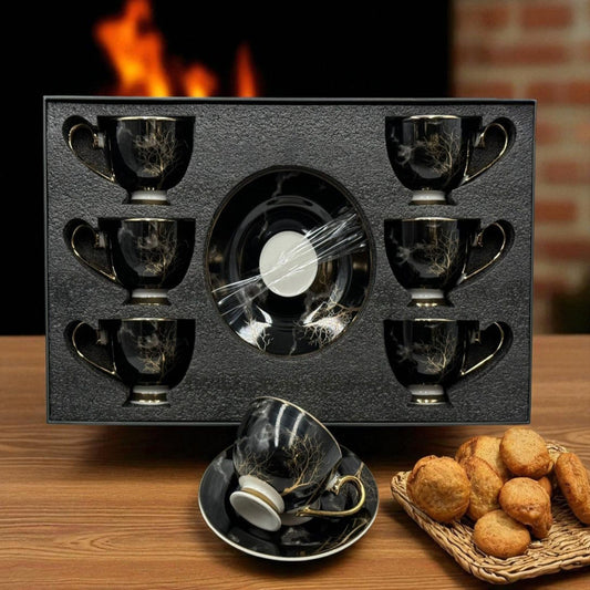 Savor & Serve – Luxury Cups & Saucers 12 Pcs | Premium Tea & Coffee Porcelain Set