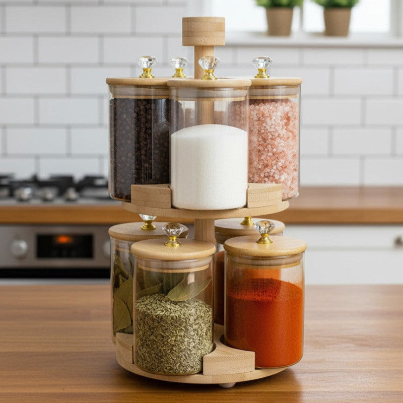 BambooLuxe 2-Tier Rotating Spice Rack – 360° Rotating Kitchen Organizer | Adornia.pk