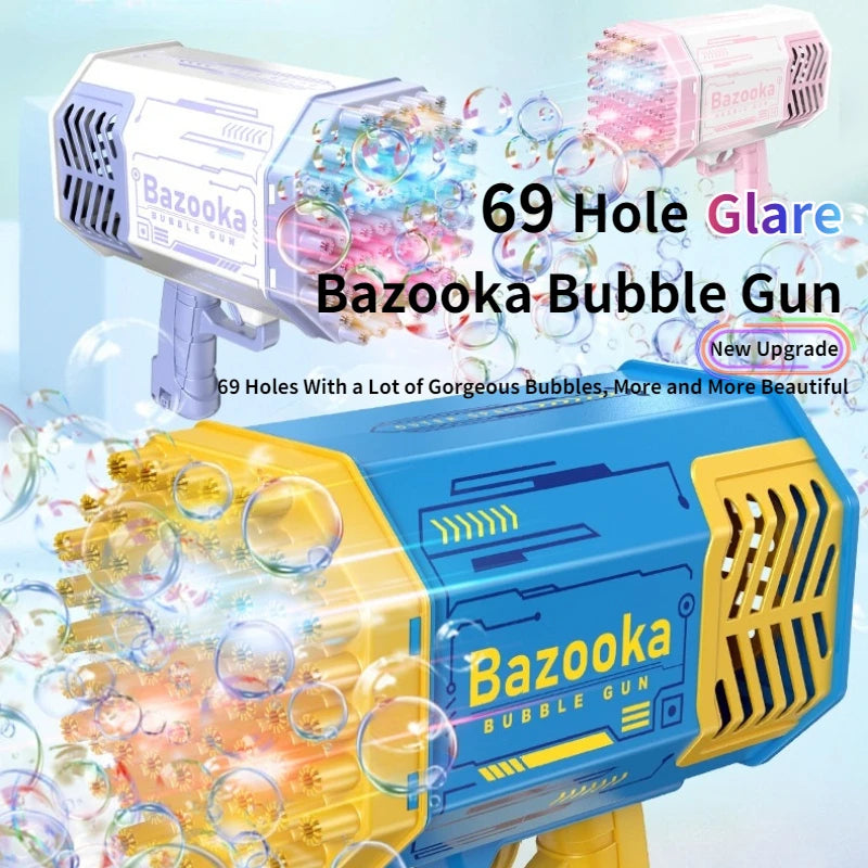 69 Hole Automatic Electric Bubble Machine Racket Launcher