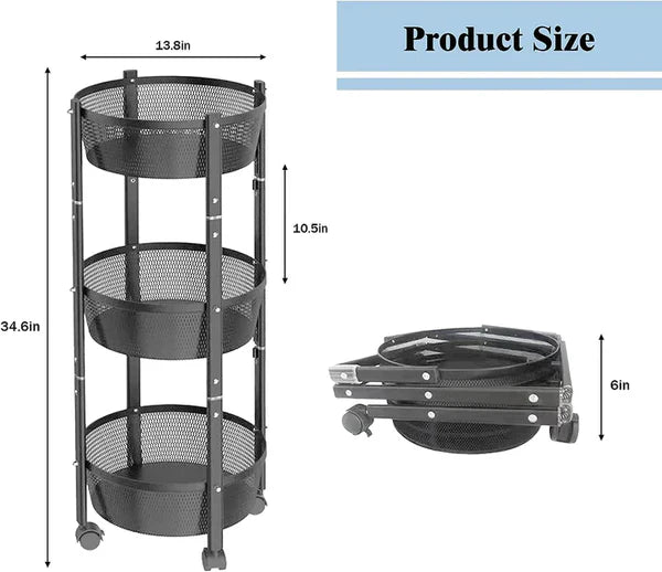 3 Tier Folding Basket With Wheels