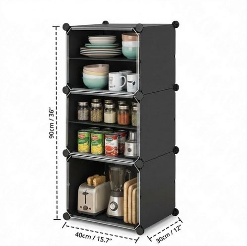 6-Tier Modular Multipurpose Organizer Cabinet with Transparent Doors – Versatile Plastic Cube Storage Rack for Kitchen Pantry, Entryway, and Books