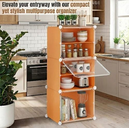 6-Tier Modular Multipurpose Organizer Cabinet with Transparent Doors – Versatile Plastic Cube Storage Rack for Kitchen Pantry, Entryway, and Books