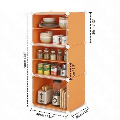 6-Tier Modular Multipurpose Organizer Cabinet with Transparent Doors – Versatile Plastic Cube Storage Rack for Kitchen Pantry, Entryway, and Books