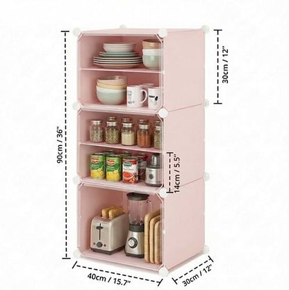 6-Tier Modular Multipurpose Organizer Cabinet with Transparent Doors – Versatile Plastic Cube Storage Rack for Kitchen Pantry, Entryway, and Books