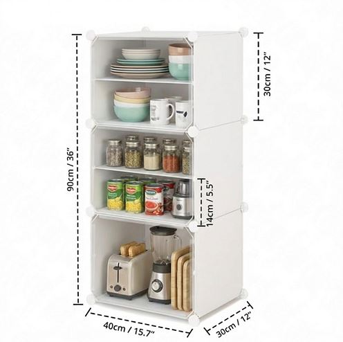 6-Tier Modular Multipurpose Organizer Cabinet with Transparent Doors – Versatile Plastic Cube Storage Rack for Kitchen Pantry, Entryway, and Books