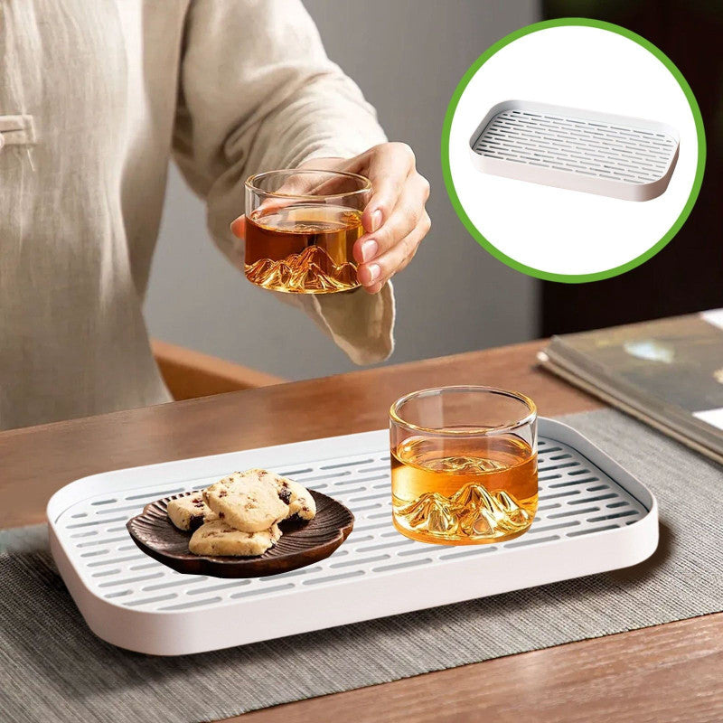 Double Layer Plastic Tea Tray with Drain Holes – Non-Slip Multi-Purpose Serving Tray for Kitchen & Dining