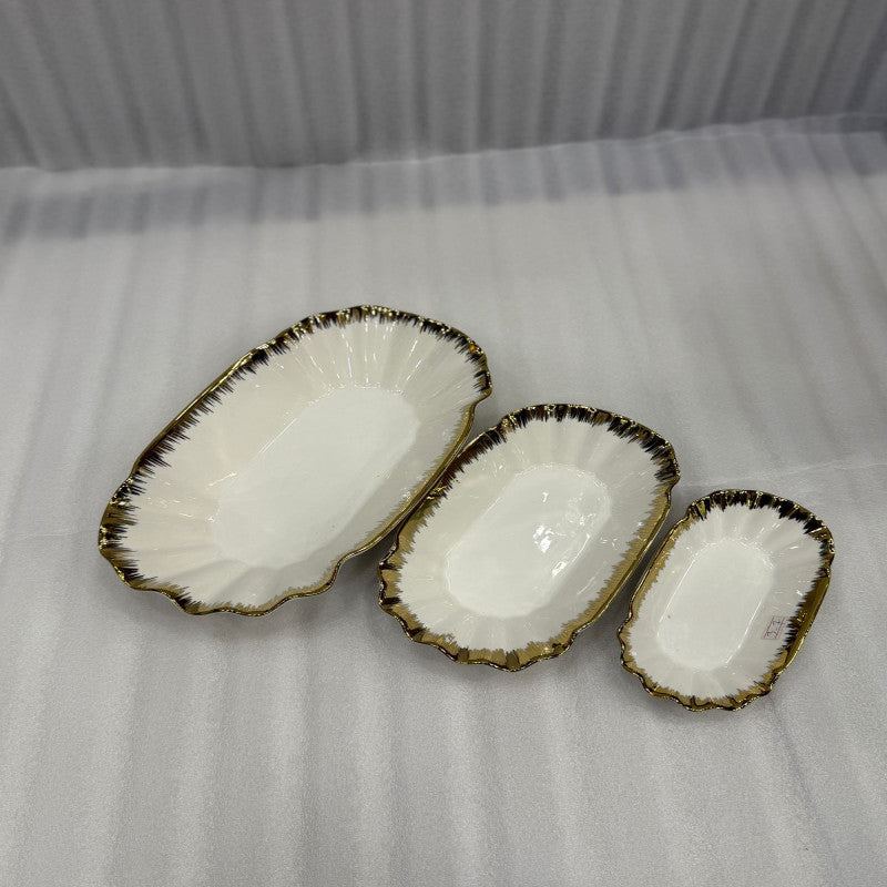 Opulent Wave Porcelain Platter Collection – 3 Piece Elegant Serving Set