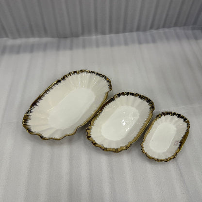 Opulent Wave Porcelain Platter Collection – 3 Piece Elegant Serving Set