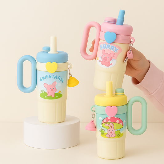 Kids Cute Cartoon Handle Straw Cup – 850ml