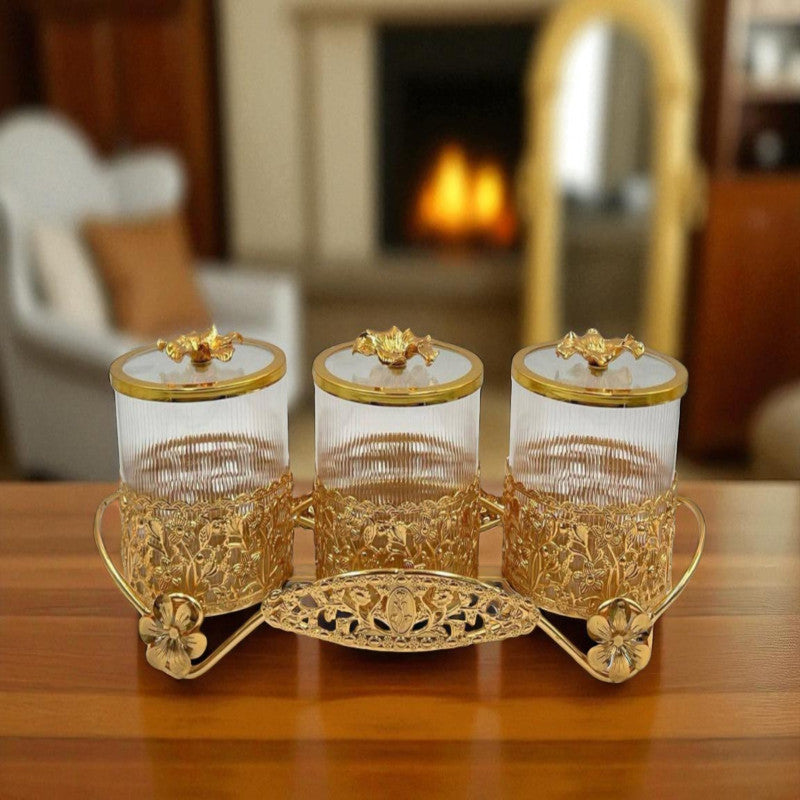 Elegant Gold Candy Jars (Set of 3) – Perfect for Gifting & Décor