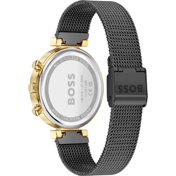 HUGO BOSS Flawless Black Mesh Bracelet Black Dial Chronograph Quartz Watch for Ladies - 1502627