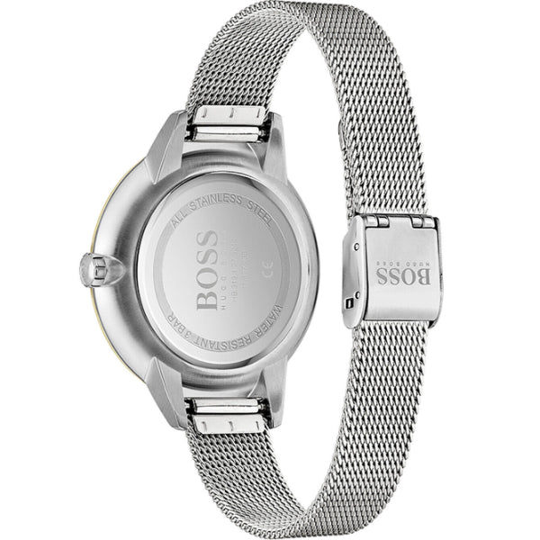 HUGO BOSS Symphony Silver Mesh Bracelet Gold Dial Quartz Watch for Ladies - 1502600