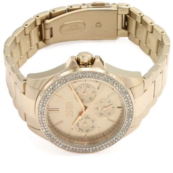 HUGO BOSS Premiere Gold Stainless Steel Gold Dial Quartz Watch for Ladies - 1502443