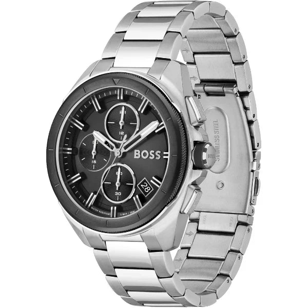 HUGO BOSS Volane Silver Stainless Steel Black Dial Chronograph Quartz Watch for Gents - 1513949