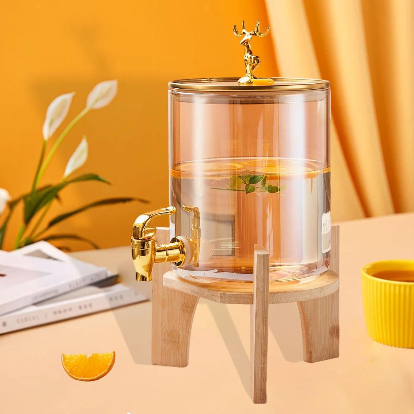 GoldenDeer Glass Dispenser with Airtight Lid and Bamboo Stand
