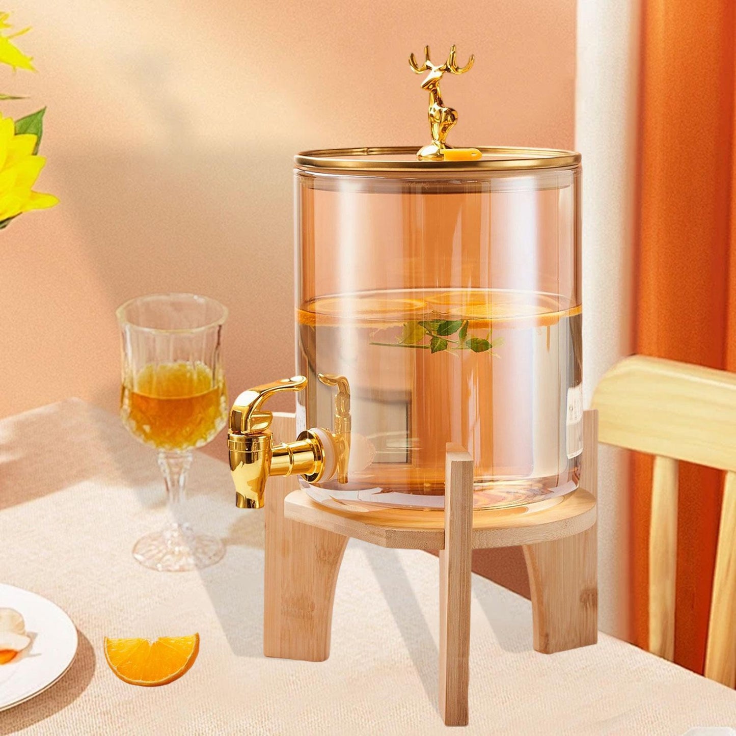 GoldenDeer Glass Dispenser with Airtight Lid and Bamboo Stand