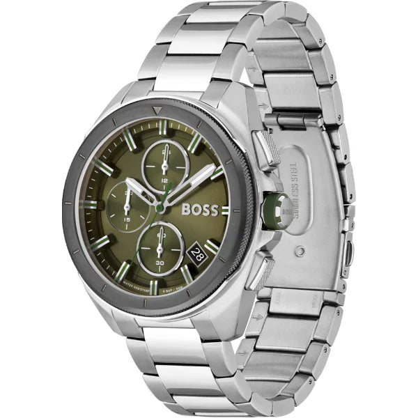 HUGO BOSS Volane Silver Stainless Steel Green Dial Chronograph Quartz Watch for Gents - 1513951