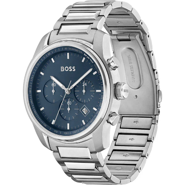 HUGO BOSS Trace Silver Stainless Steel Blue Dial Chronograph Quartz Watch for Gents - 1514007