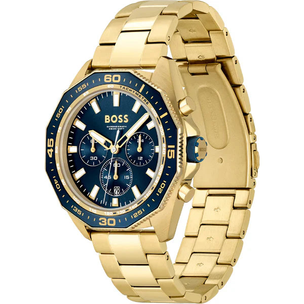 HUGO BOSS Energy Gold Stainless Steel Blue Dial Chronograph Quartz Watch for Gents - 1513973