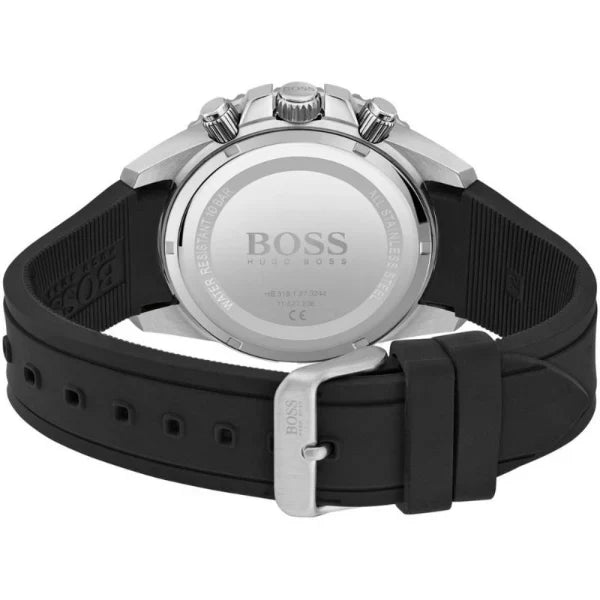 HUGO BOSS Admiral Black Silicone Strap Black Dial Chronograph Quartz Watch for Gents - 1513912