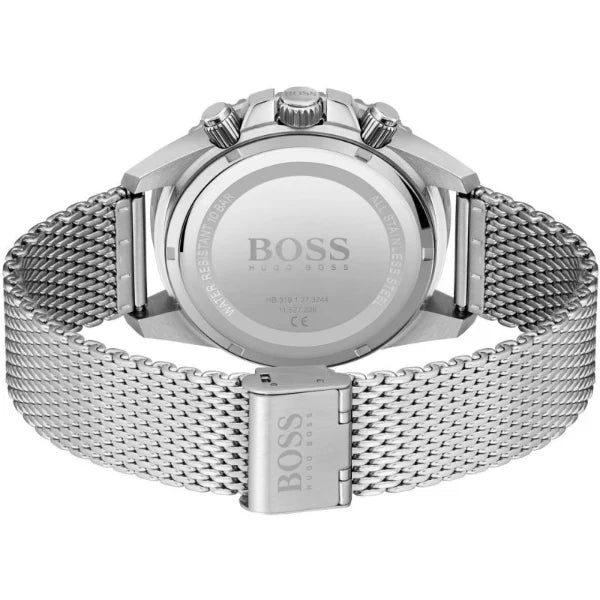 HUGO BOSS Admiral Silver Mesh Bracelet Black Dial Chronograph Quartz Watch for Gents - 1513904