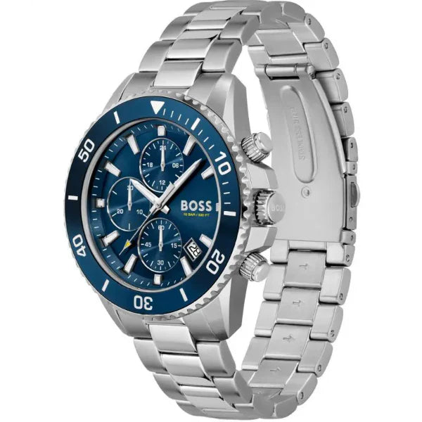 HUGO BOSS Admiral Silver Stainless Steel Blue Dial Chronograph Quartz Watch for Gents - 1513907