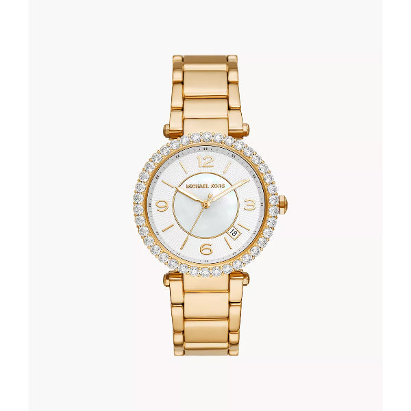 Michael Kors Parker Lux Gold Stainless Steel Mother Of Pearl Dial Quartz Watch for Ladies - MK-4693