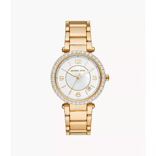 Michael Kors Parker Lux Gold Stainless Steel Mother Of Pearl Dial Quartz Watch for Ladies - MK-4693